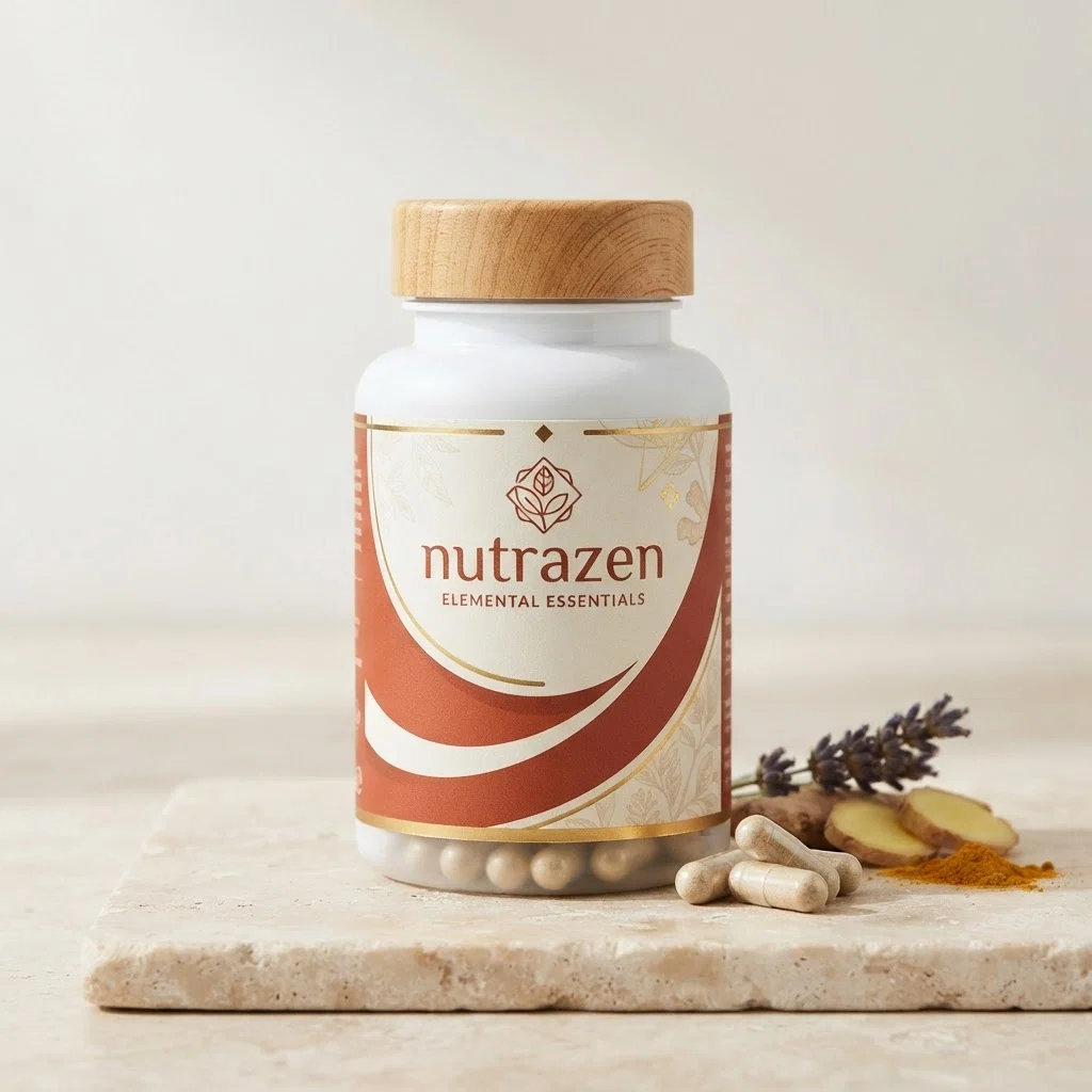 NutraZen Elemental Essentials flaska med ingredienser